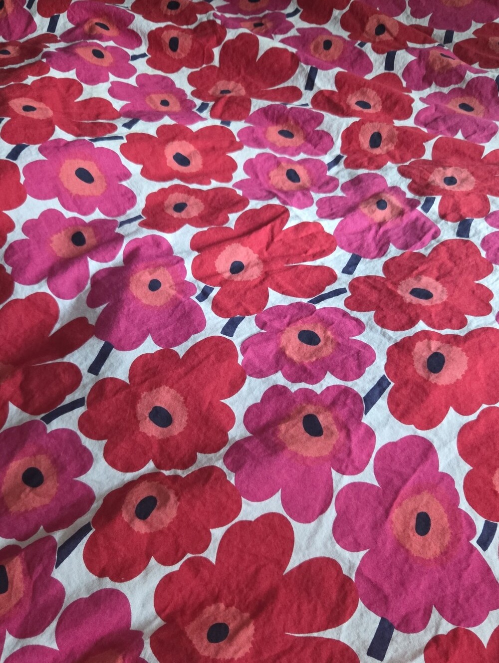 Marimekko Floral Red & Pink Cotton Bedding Fitted Full Sheet Flaw